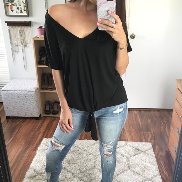 LAST 1 | MILA Modal Front Tie Blouse | Black - Picture 3 of 4